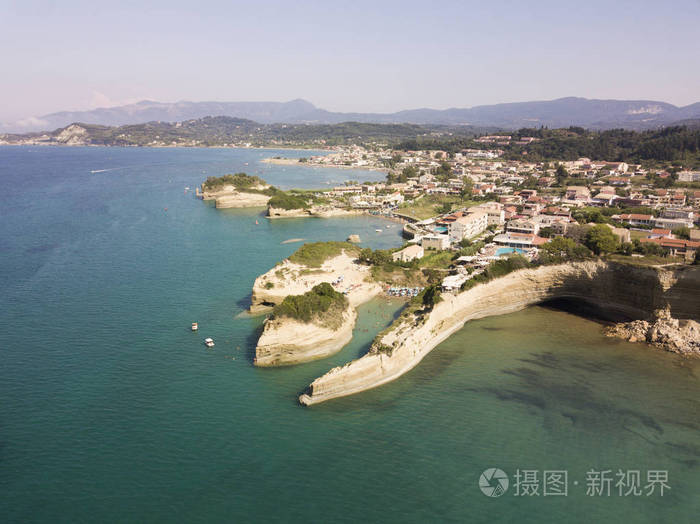 从爱的海峡鸟瞰西达里的运河大坝希腊科孚岛