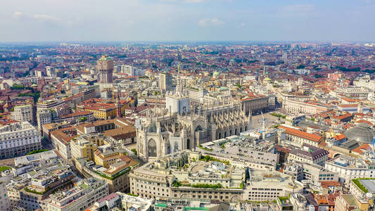 Milan, Italy. Roofs of the city aerial view. Spiers Milan Cathed