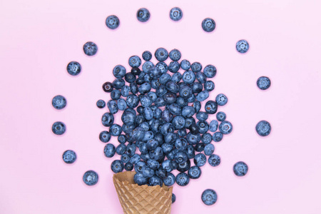 Berry  cream. Blueberry in a horn. On a background for an ins