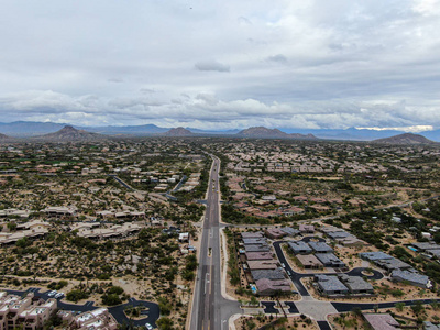 Aerial view of Scottsdale desert city in Arizona east of state c