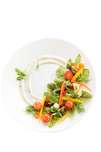 白色盘子上的微型蔬菜沙拉