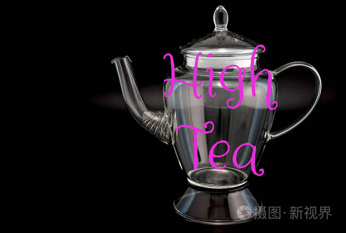 Empty Transparent Glass Teapot High Tea Text