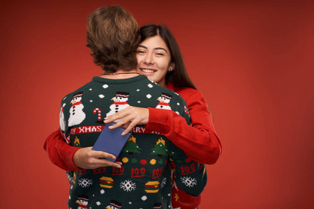 couple in love with Christmas gifts 