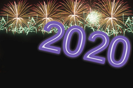 2020年新年快乐,春节背景放烟花照片