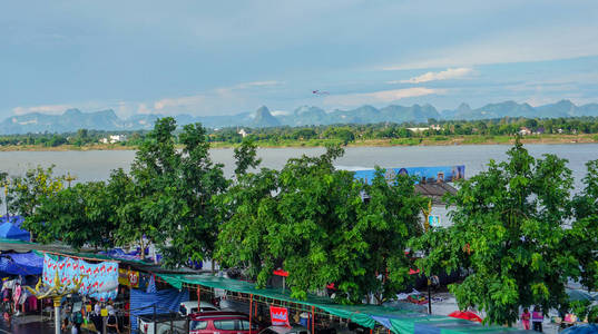 Nakhon Phanom和Maekhong河全景