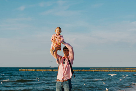 Happy loving family. Father and his daughter child girl playing 