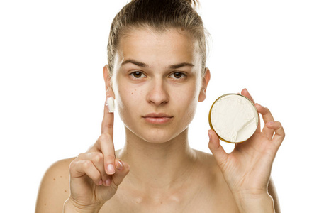 手指 保湿霜 美女 化妆品 皮肤 面部 面对 水疗中心 卫生