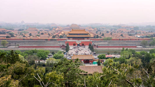 view of the Forbidden City from the hill. The Gate of Divine Mig