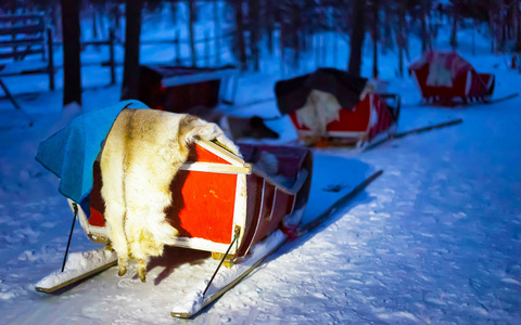 芬兰拉普兰农场的雪橇