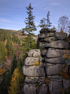 天空 岩石 小山 森林 公园 悬崖 松木 风景 波兰 旅游业