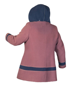  Female woolen coat with a hood Isolated on a white background. 