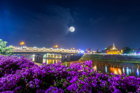 Beautiful scene light color The Loy Krathong festival at Pagoda 