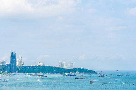 Beautiful landscape and sea ocean with white cloud and blue sky 