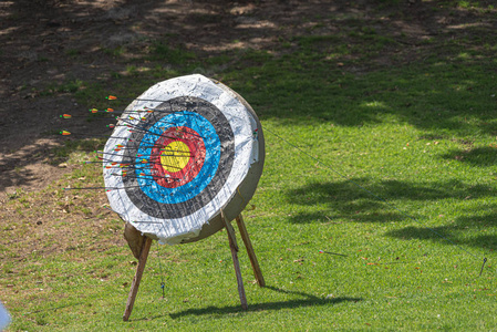 射箭靶子里有箭照片