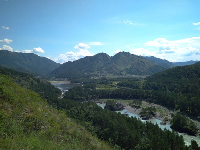 magnificent landscape river on the shore in the Altai mountains 