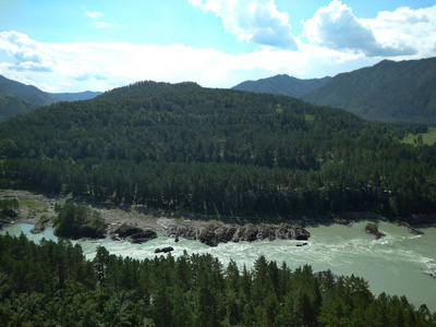 magnificent landscape river on the shore in the Altai mountains 