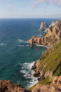 旅游业 大西洋 阿尔加维 美丽的 海景 海岸线 卡斯凯 蔚蓝