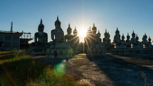 Vesak day concept big buddha with blue sky and lens flare 