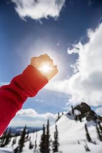 旅行者 手指 运动 自然 冬天 早晨 徒步旅行者 风景 冒险
