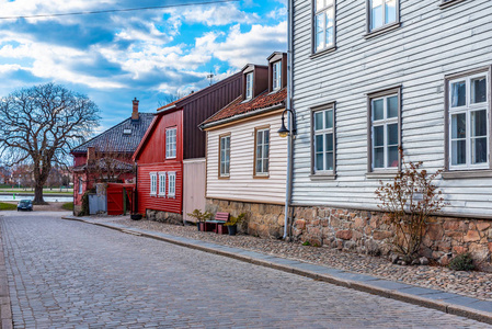 挪威弗雷德里克斯塔德老城的典型木屋