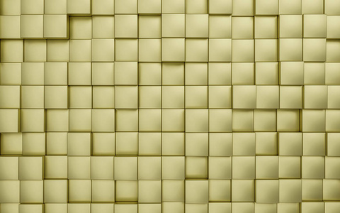 金色现代建筑背景与金色立方体三维插图渲染