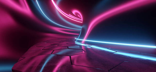 科幻未来紫蓝色光束暗荧光霓虹灯照片