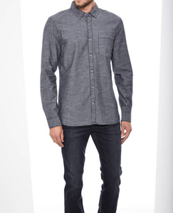 Formal grey shirt for men paired with denim and white background