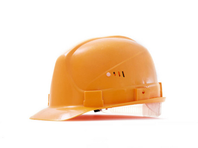 白色背景的工程师建筑工人的防护头盔