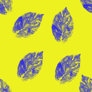 黄蓝相间的抽象树叶轮廓无缝图案。汉