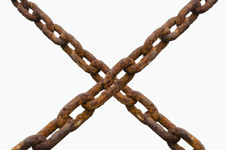 坏链交叉链隔离在白色背景上照片