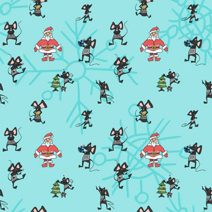 圣诞无缝海报圣诞老人和老鼠