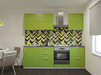 新当代绿色厨房室内三维渲染
