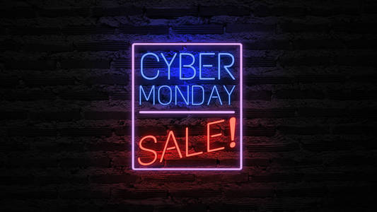 cyber monday neon light on wall.