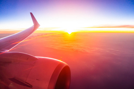 Beautiful aerial view from airplane wing on white cloud and sky 