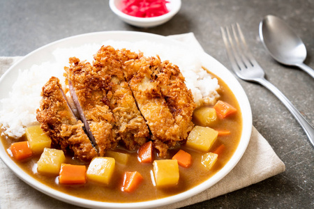 Crispy fried pork cutlet with curry and rice 