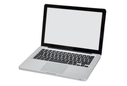 白色背景下隔离白色空白屏幕的笔记本电脑
