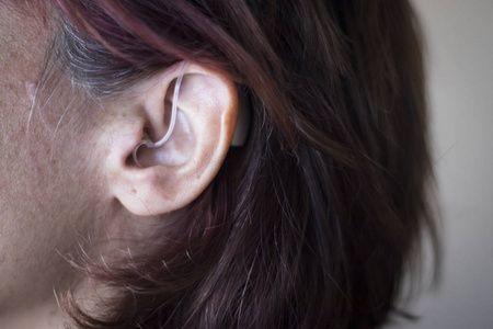 Deaf woman hearing aid 