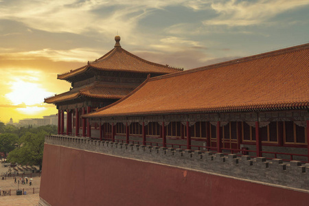 北京故宫建筑的红色背景图片