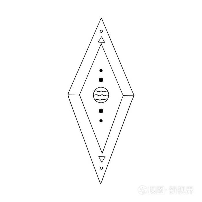 菱形钻石水晶标志等自然元素民族元素幻想古代护身符秘密符号涂鸦手绘