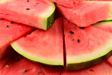 Juicy watermelon slices background. Top view. 