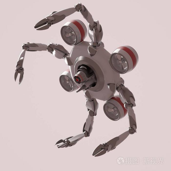 白色背景上的纳米机器人3d渲染