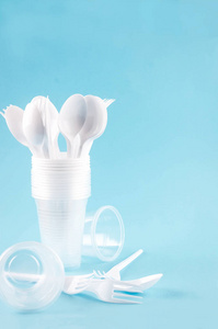 White plastic disposable tableware  