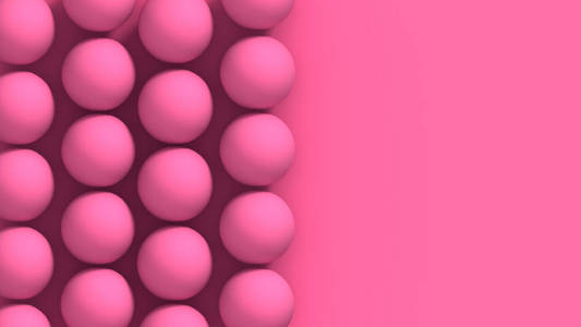 抽象的粉红色背景和美丽的球体化妆品产品海报，标语牌和宣传册。粉红色背景上的小珠子。三维渲染
