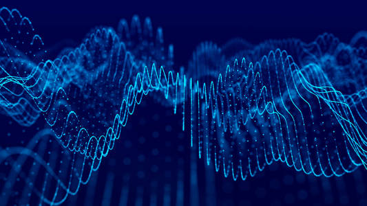 粒子波。未来主义蓝点背景与动态波。大数据。3d渲染。