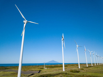 自然 蓝天 天空 能量 生态学 风车 发电机 环境 北海道