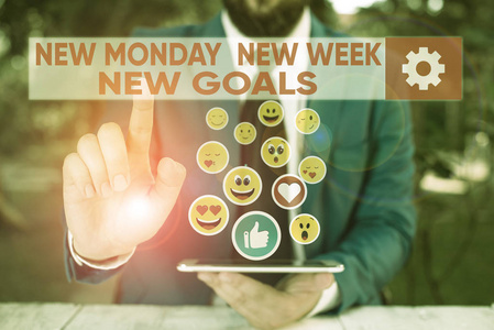 文字写作新的星期一新的星期一新的目标。展示下周计划清单的商业理念。