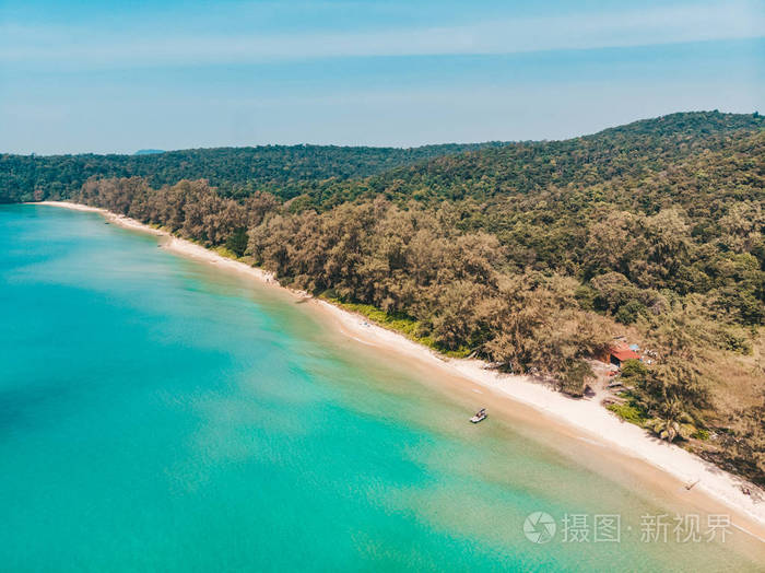 荒芜的海滩 白沙碧水 空中俯视图 柬埔寨koh Rong Samloem岛海岸照片 正版商用图片26q5t0 摄图新视界