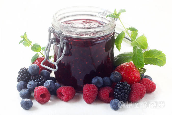 甜点 覆盆子 夏天 素食主义者 黑莓 自制 水果 玻璃 营养