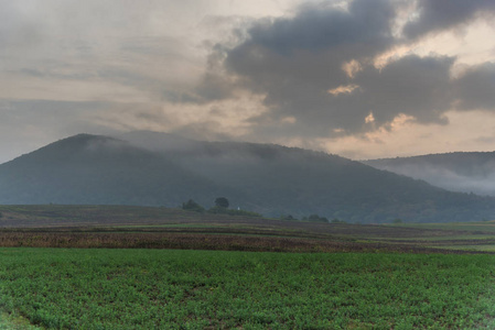 场景 小山 旅行 领域 季节 天空 暴风雨 日落 落下 乡村