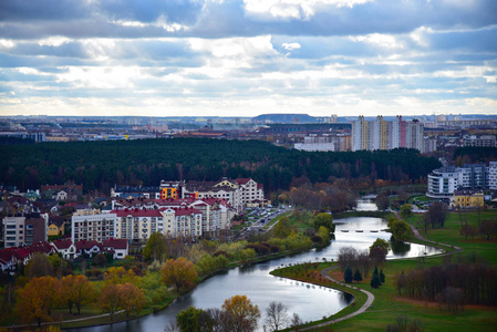 Svisloch river landscape flows in the European city of Minsk in 